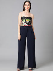 KOTTY BIZwear Women Navy Blue Relaxed Straight Leg  High-Rise Easy Wash Pleated Parallel Trousers