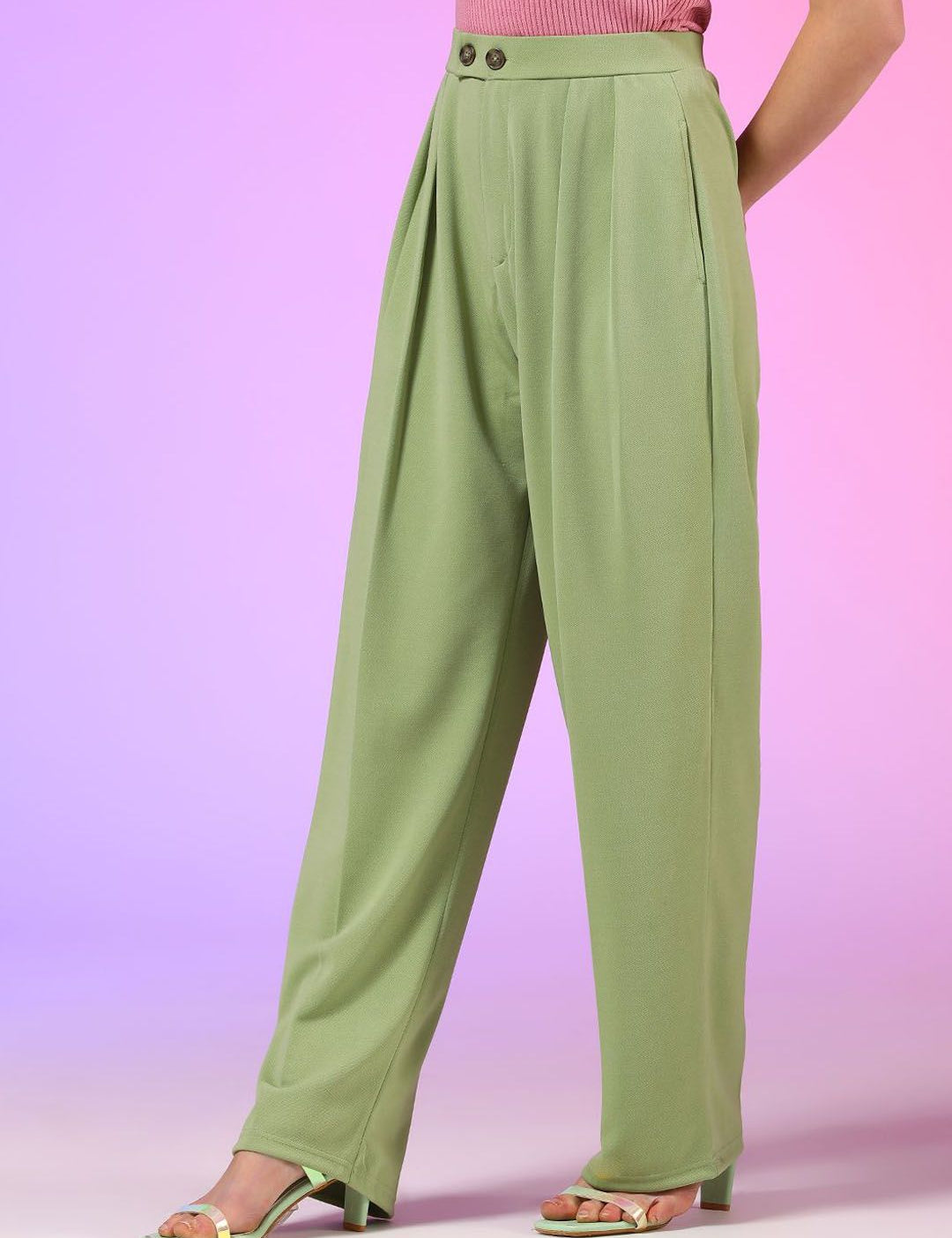 Kotty Women Relaxed Straight Fit Pleated High-Rise Trousers