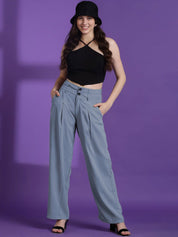 Kotty Women Straight Fit High-Rise Easy Wash Pleated Trousers