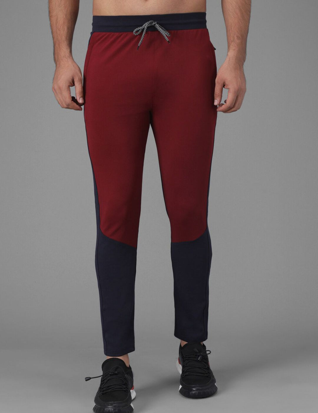 Kotty Men Maroon & Navy Blue Colourblocked Track Pants
