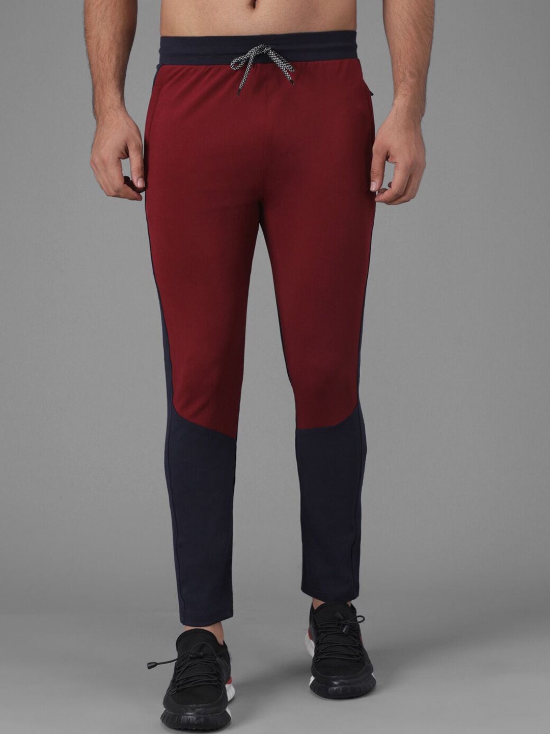 Kotty Men Maroon & Navy Blue Colourblocked Track Pants