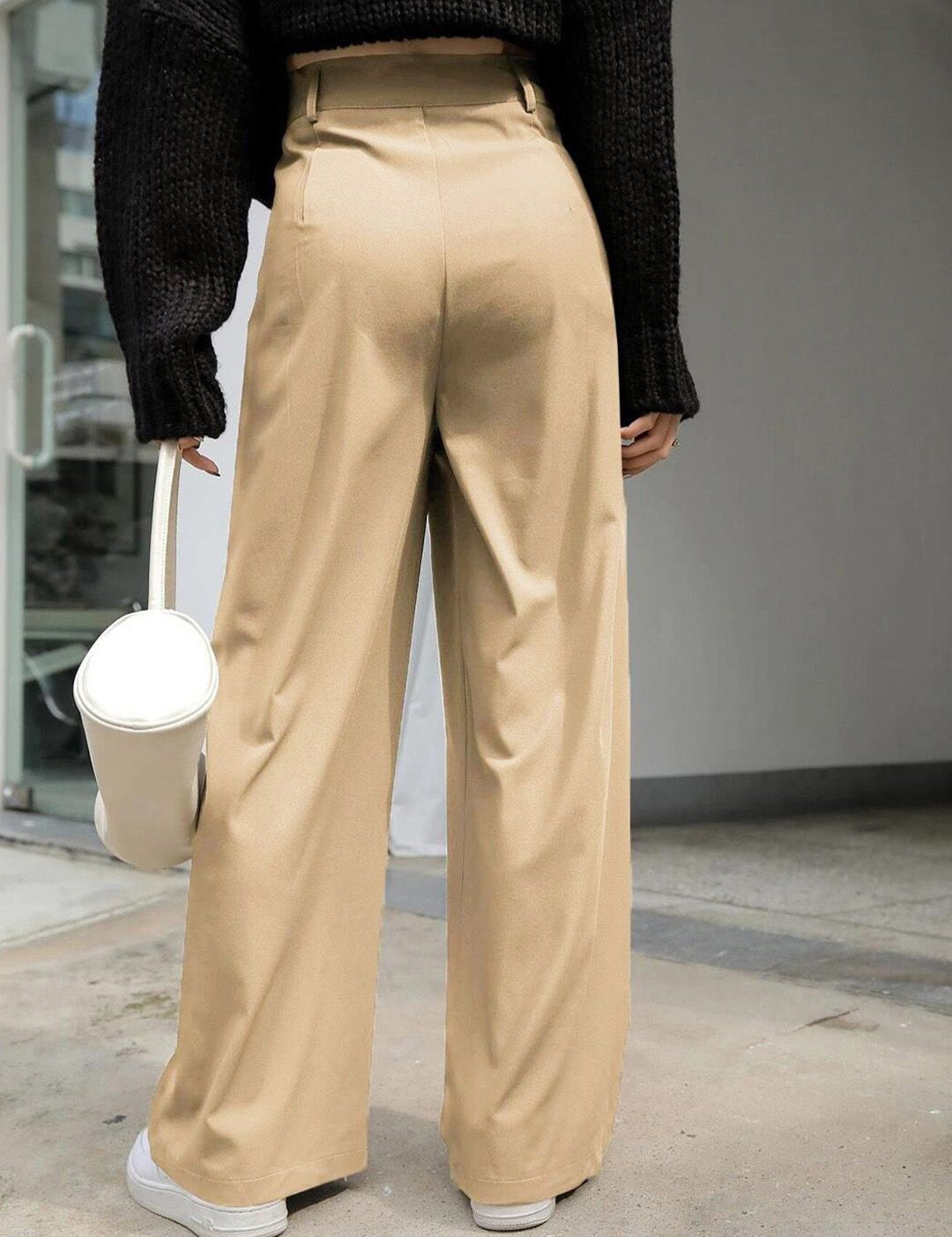 Kotty Women Relaxed Straight Leg Fit High-Rise Easy Wash Pleated Parallel Trousers