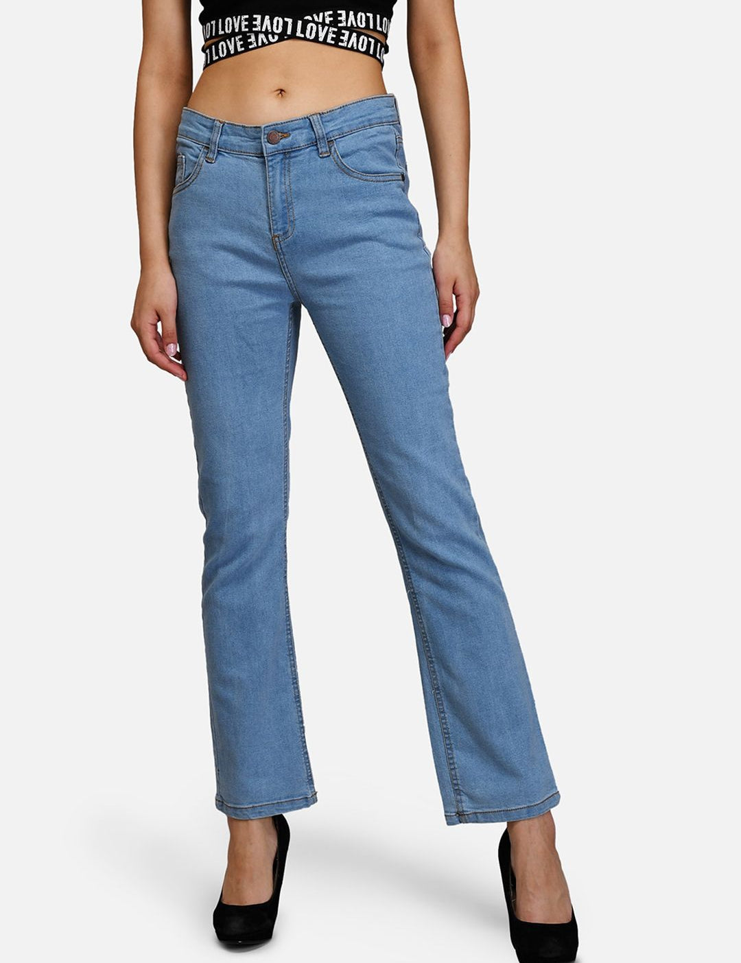 Kotty Women Blue Straight Fit High-Rise Clean Look Jeans