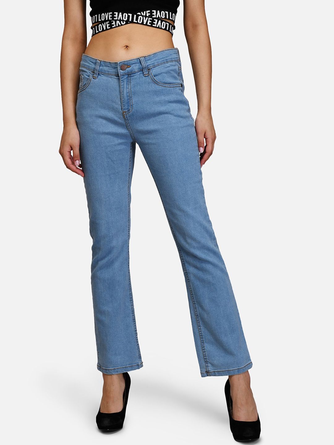 Kotty Women Blue Straight Fit High-Rise Clean Look Jeans