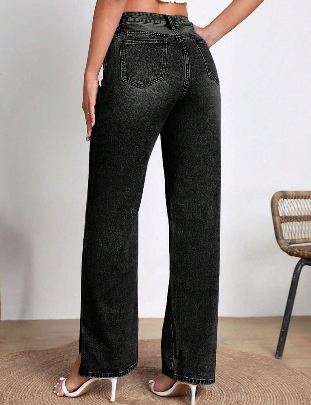 Kotty Women Jean Straight Fit High-Rise Clean Look Heavy Fade Stretchable Jeans