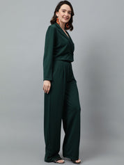 KOTTY BIZwear Green Notched Lapel Collar Blazer & Mid Rise Trouser