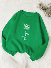 Kotty Green Typography Printed Long Sleeves Fleece Pullover Sweatshirt