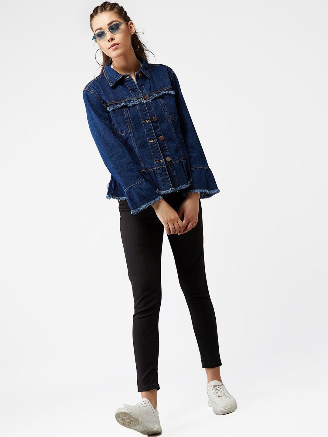 Kotty Women Blue Solid Denim Jacket