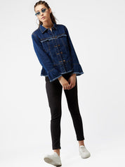 Kotty Women Blue Solid Denim Jacket