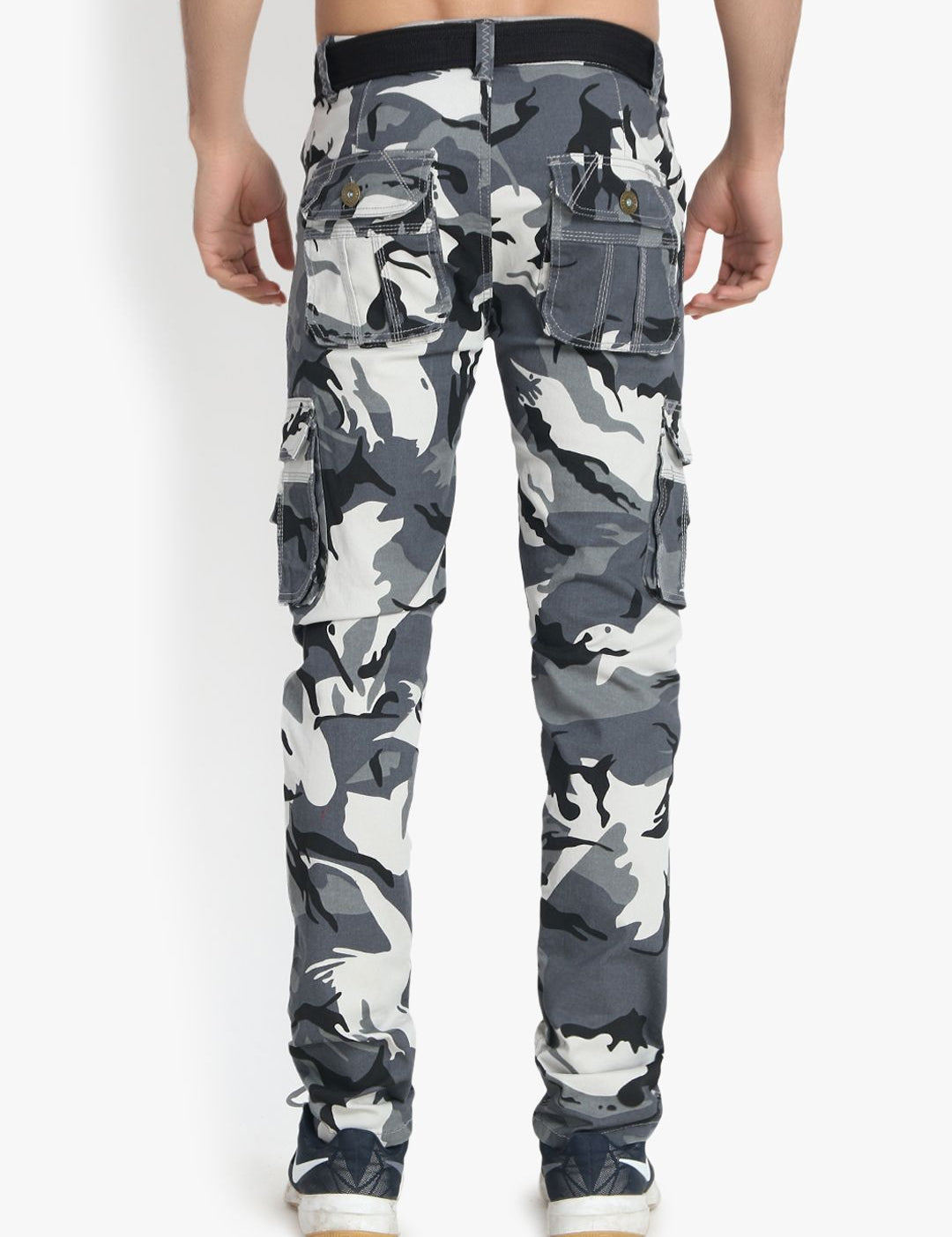 Kotty Men Off-White & Grey Regular Fit Printed Cargos