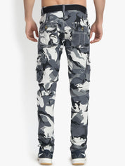 Kotty Men Off-White & Grey Regular Fit Printed Cargos