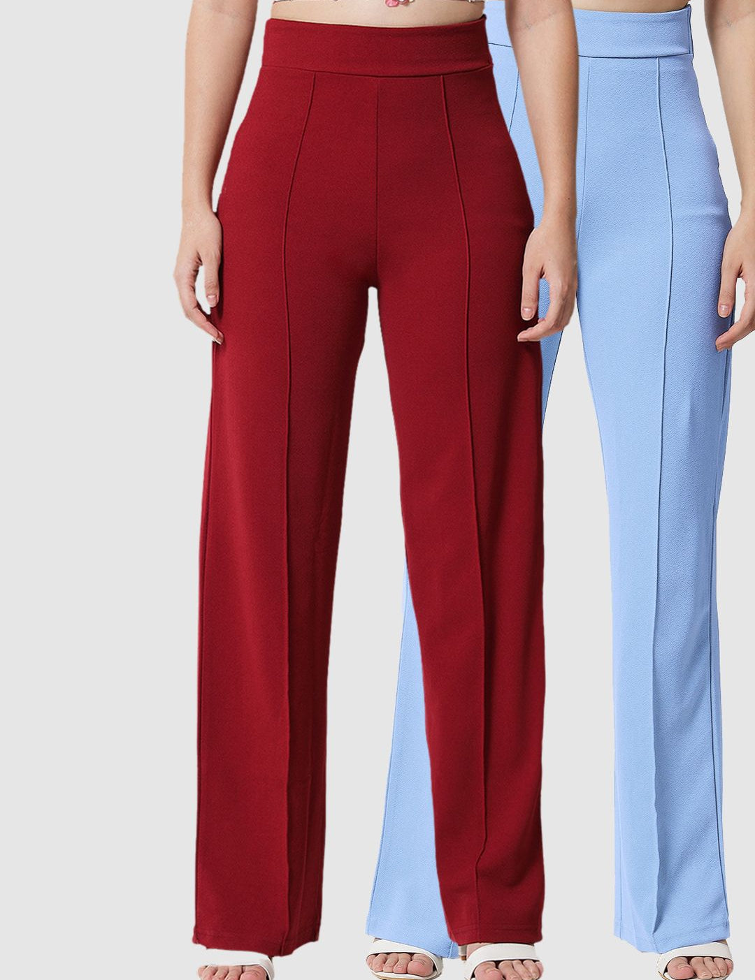 Kotty Women Pack Of 2 Relaxed Straight Leg Straight Fit High-Rise Trousers