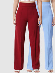 Kotty Women Pack Of 2 Relaxed Straight Leg Straight Fit High-Rise Trousers