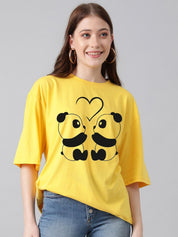 Kotty Graphic Printed Round Neck Drop-Shoulder Sleeves Oversized Fit Cotton T-Shirt