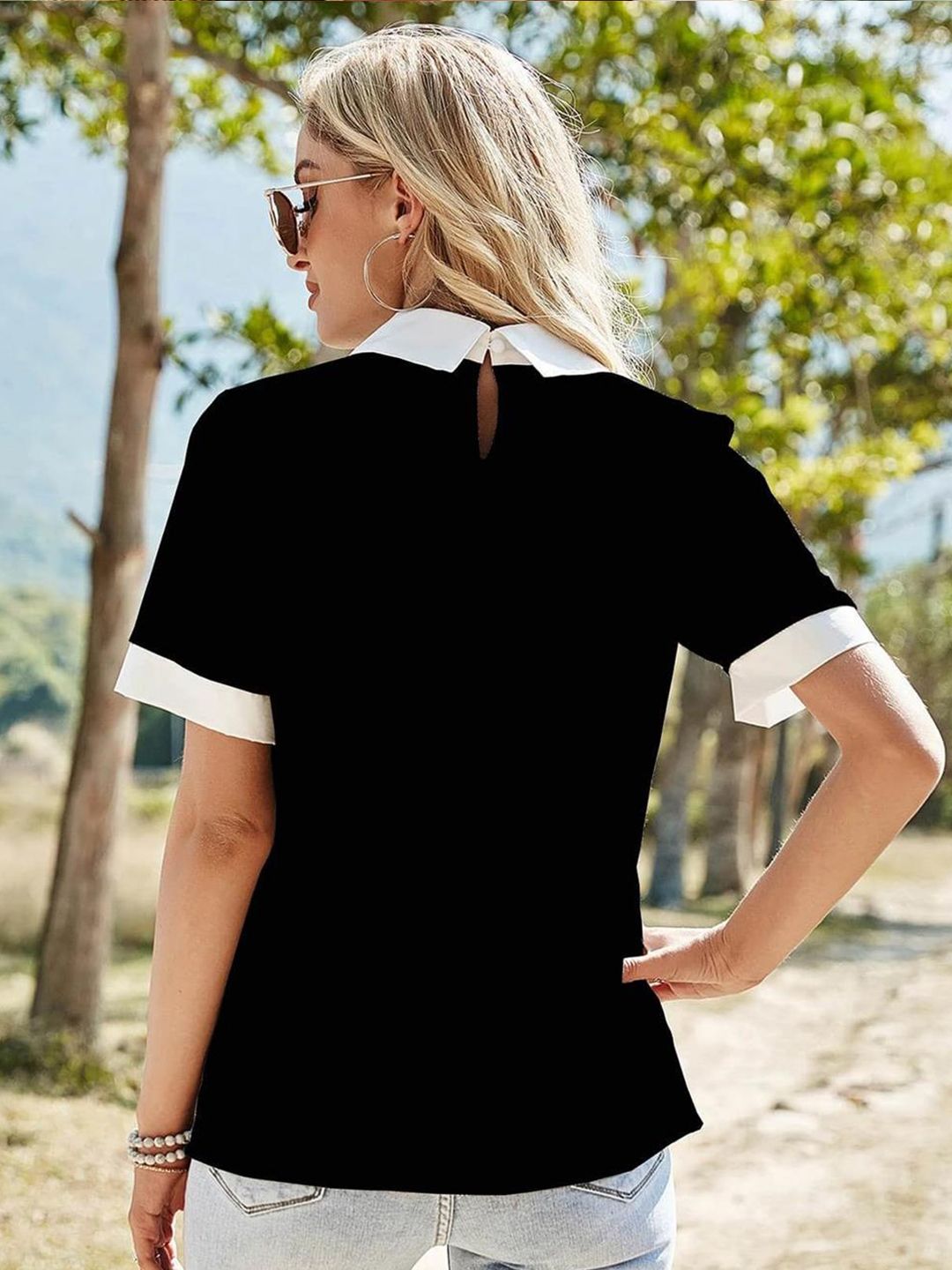 Kotty Black Shirt Collar Regular Top