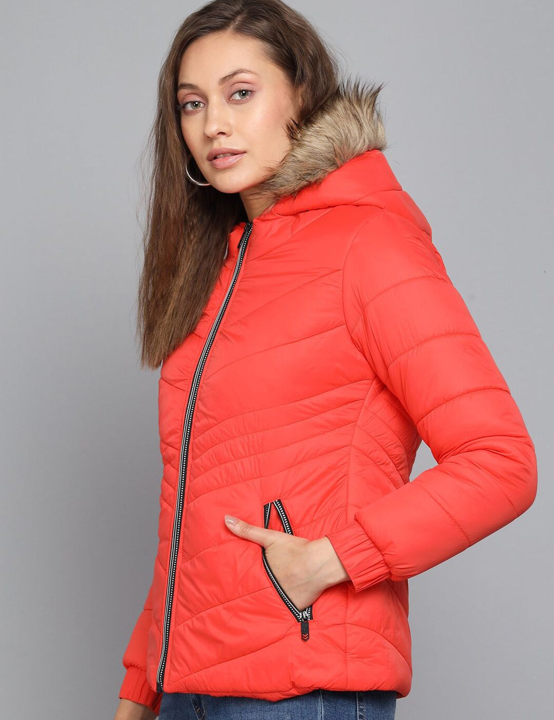 Kotty Women Orange Outdoor Puffer Jacket