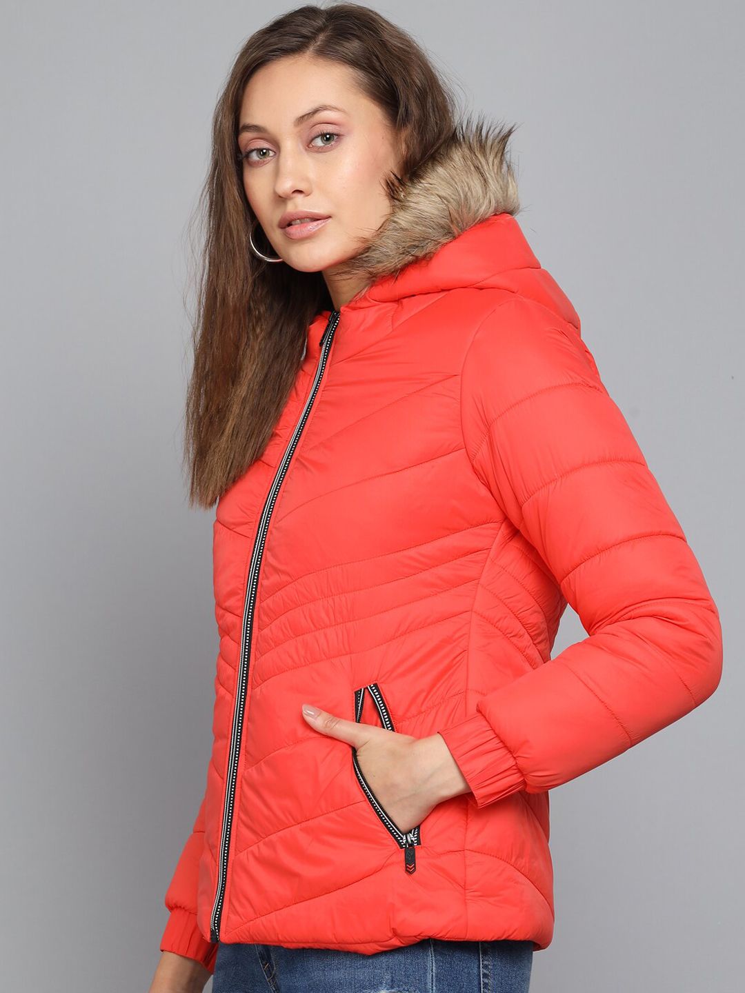 Kotty Women Orange Outdoor Puffer Jacket