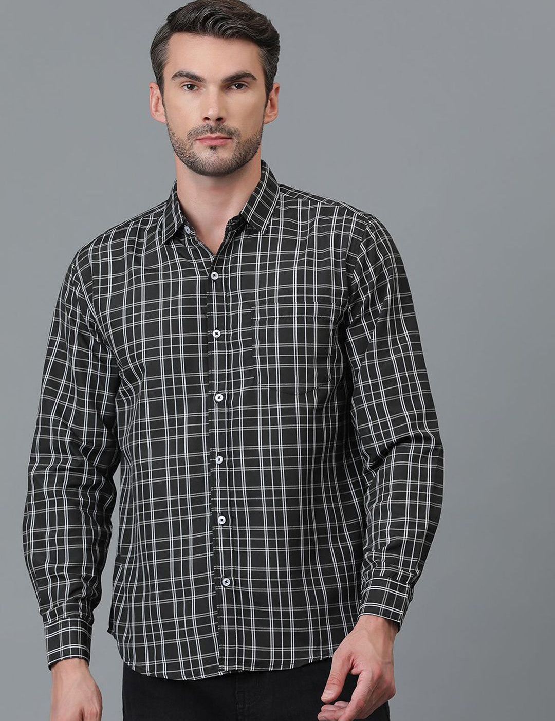 Kotty New Checked Spread Collar Casual Shirt