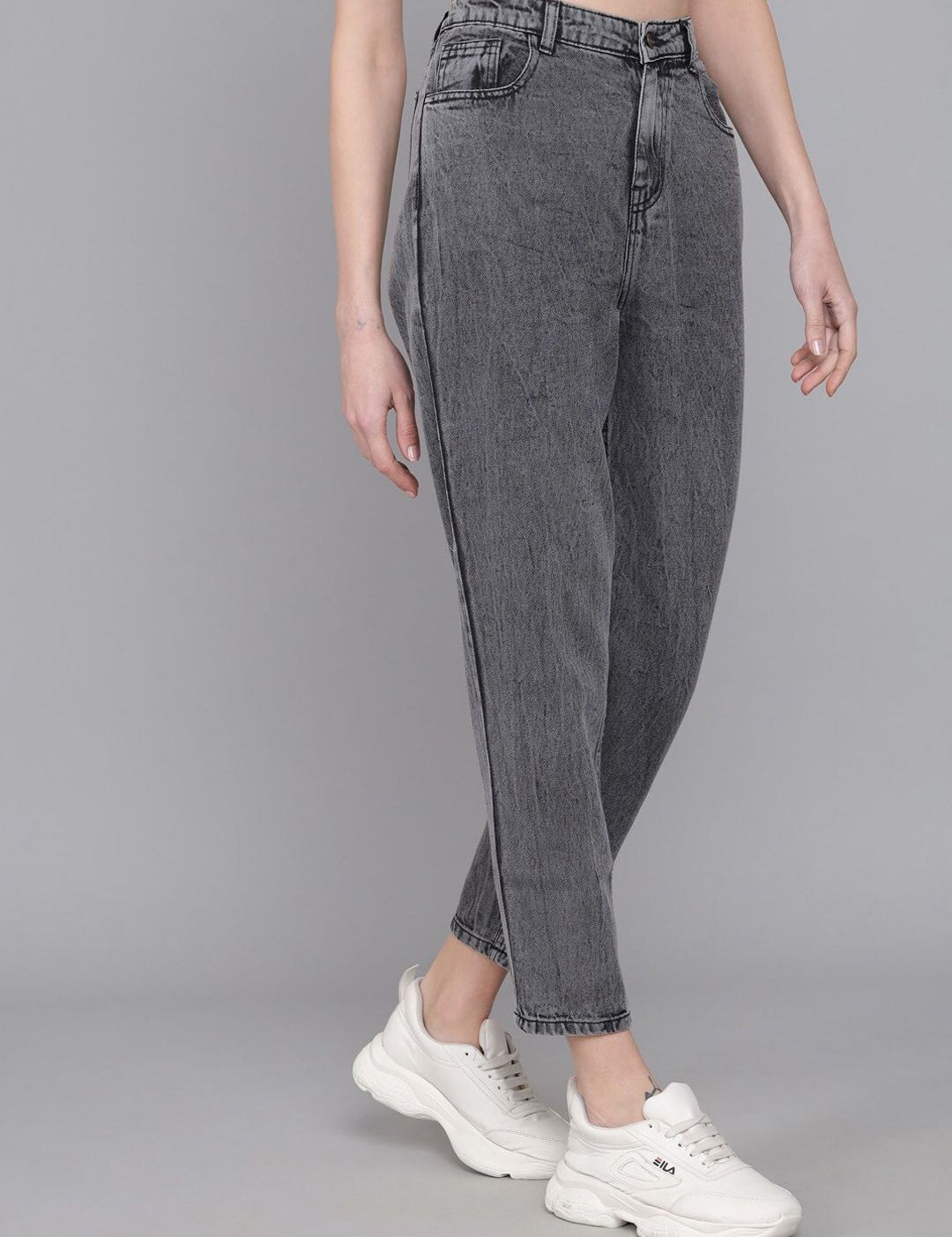 Kotty Women Grey Jean Mom-Fit High-Rise Heavy Fade Pure Cotton Jeans
