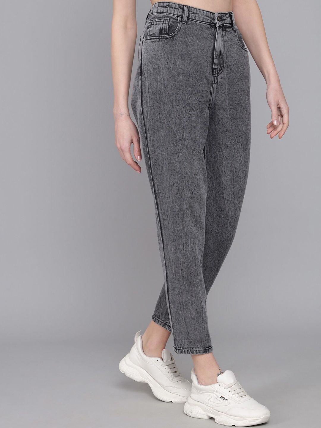 Kotty Women Grey Jean Mom-Fit High-Rise Heavy Fade Pure Cotton Jeans