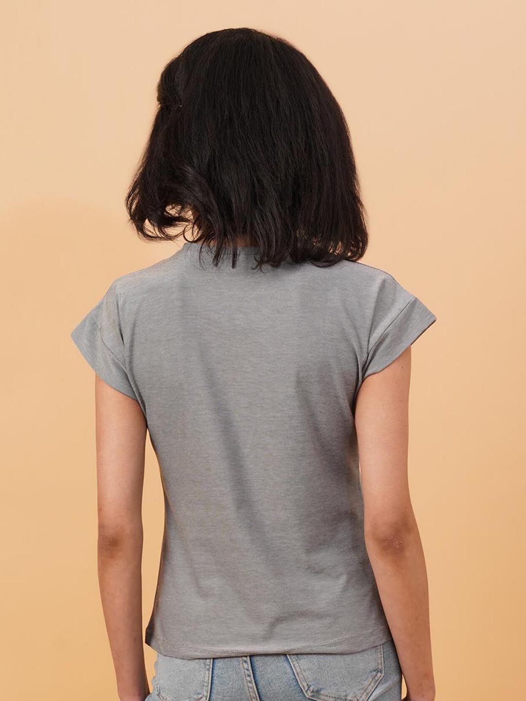 Kotty Grey Round Neck Cap Sleeves Regular T-shirt