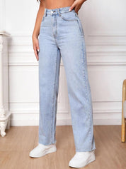 Kotty Women Blue Jean Straight Fit High-Rise Heavy Fade Clean Look Stretchable Jeans