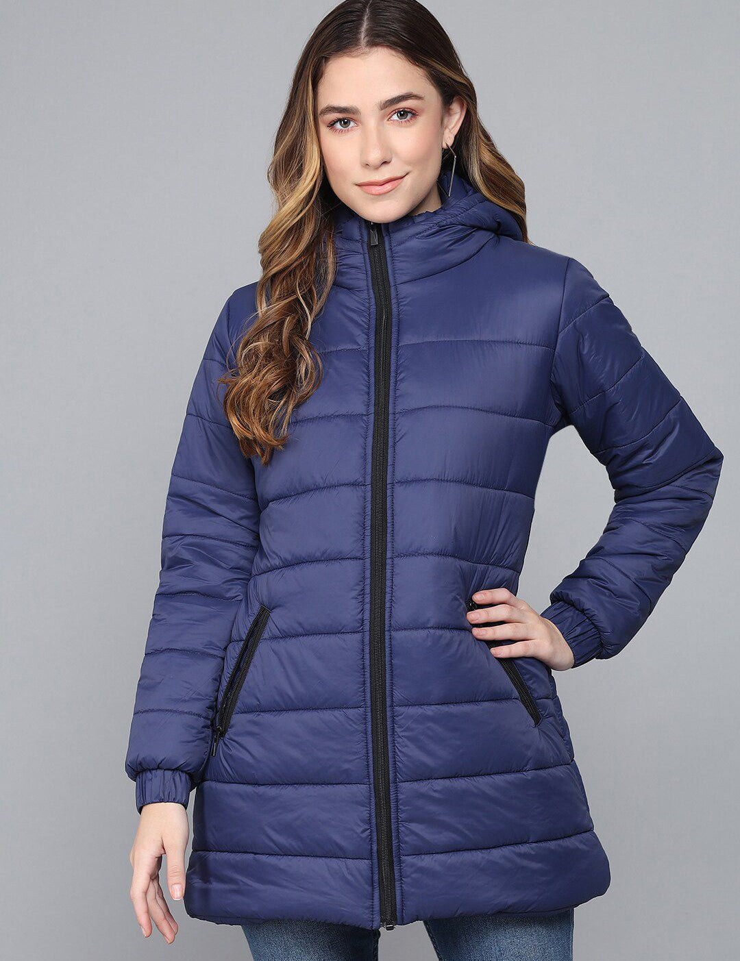 Kotty Women Blue Longline Outdoor Padded Jacket