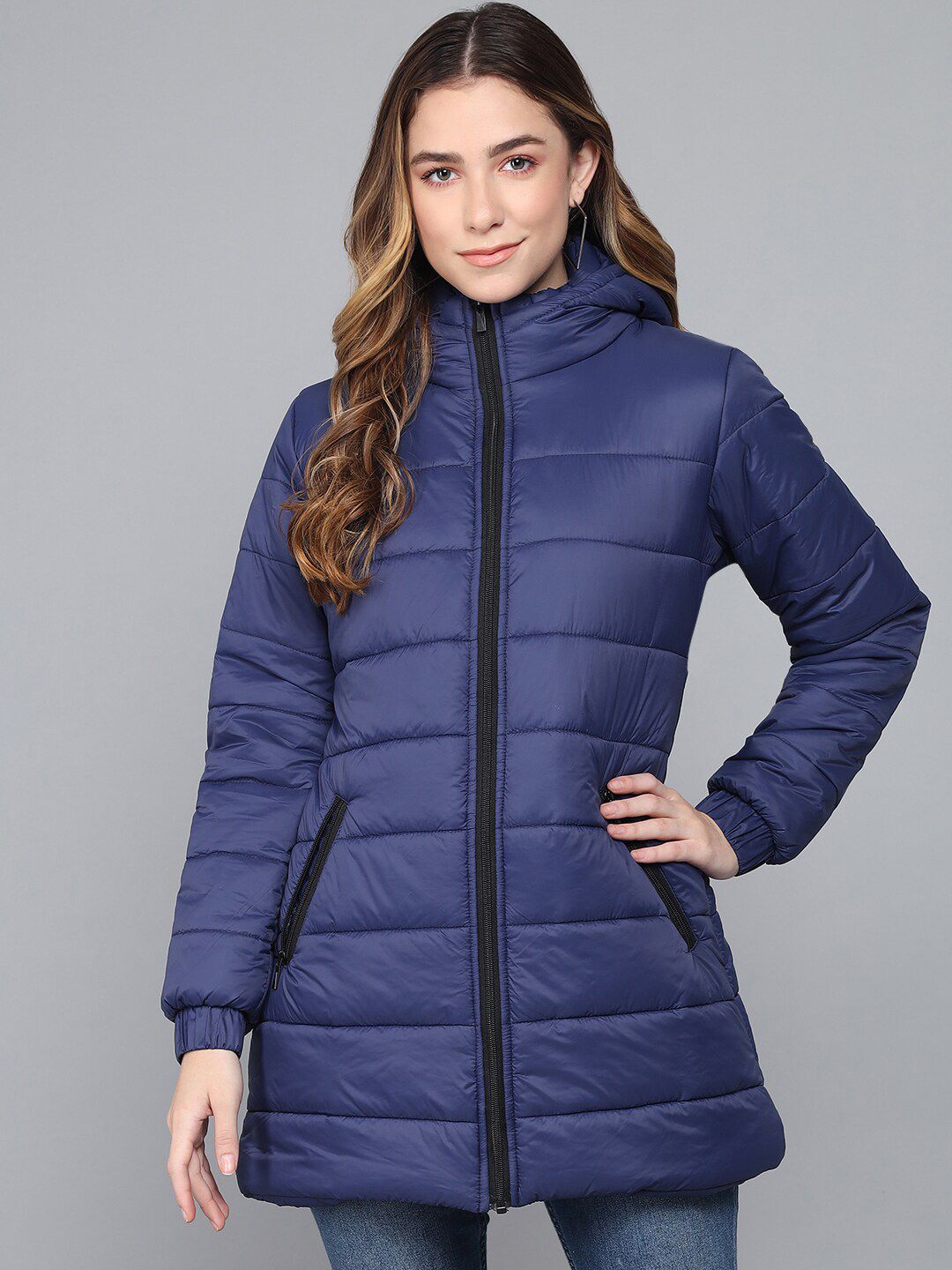 Kotty Women Blue Longline Outdoor Padded Jacket