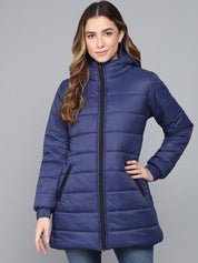 Kotty Women Blue Longline Outdoor Padded Jacket