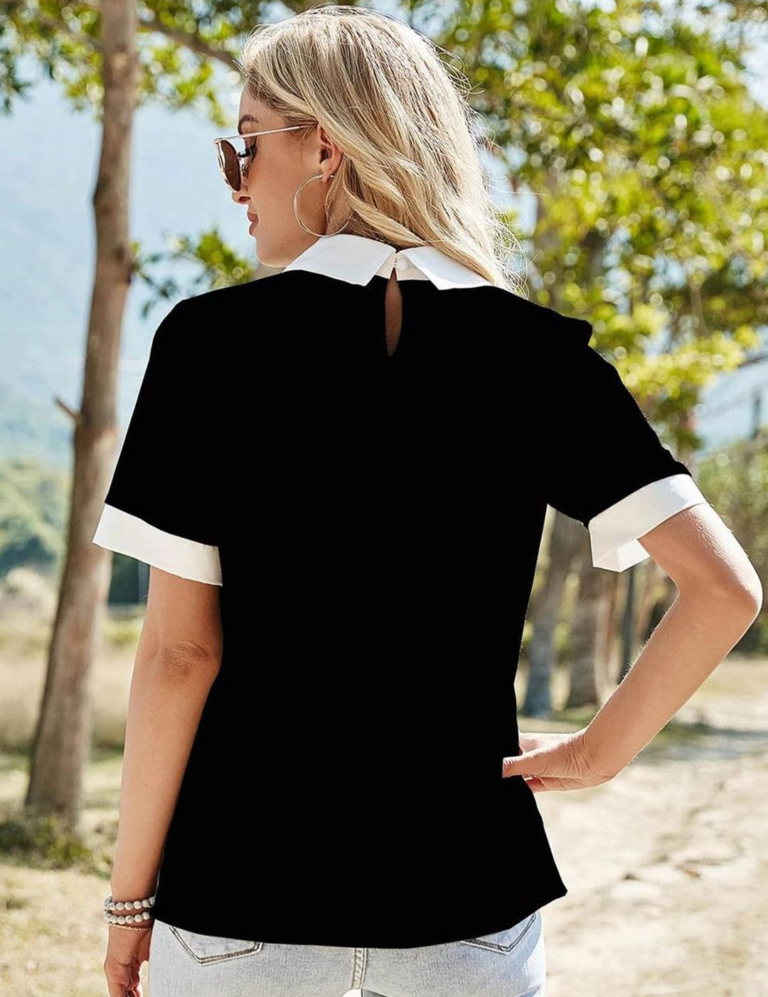 Kotty Black Shirt Collar Short Sleeves Shirt Style Top