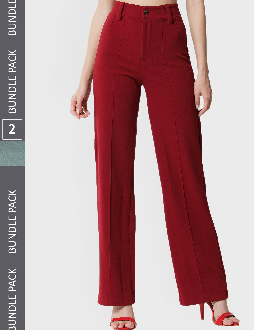 KOTTY BIZwear Women Pack Of 2 Relaxed Straight Fit High-Rise Easy Wash Parallel Trousers