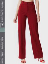 KOTTY BIZwear Women Pack Of 2 Relaxed Straight Fit High-Rise Easy Wash Parallel Trousers