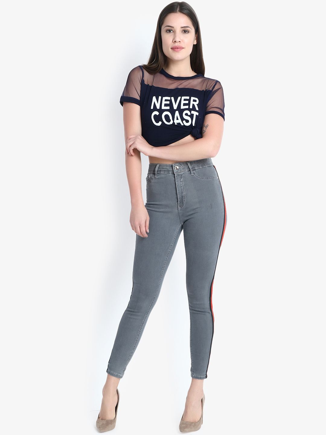 Kotty Women Grey Skinny Fit High-Rise Clean Look Jeans