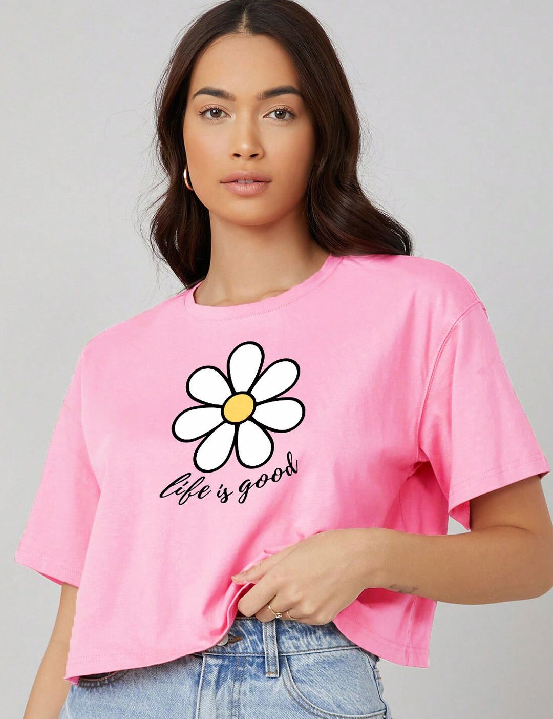 Kotty Floral Printed Oversized Cotton T-shirt