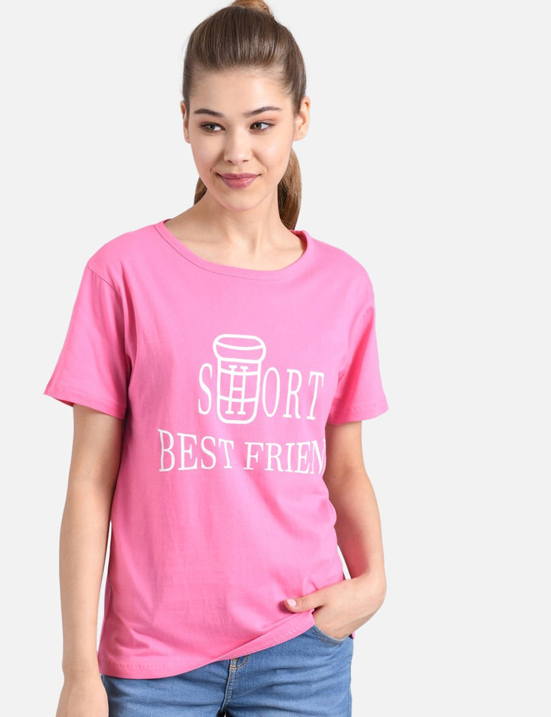 Kotty Women Pink Printed Round Neck T-shirt