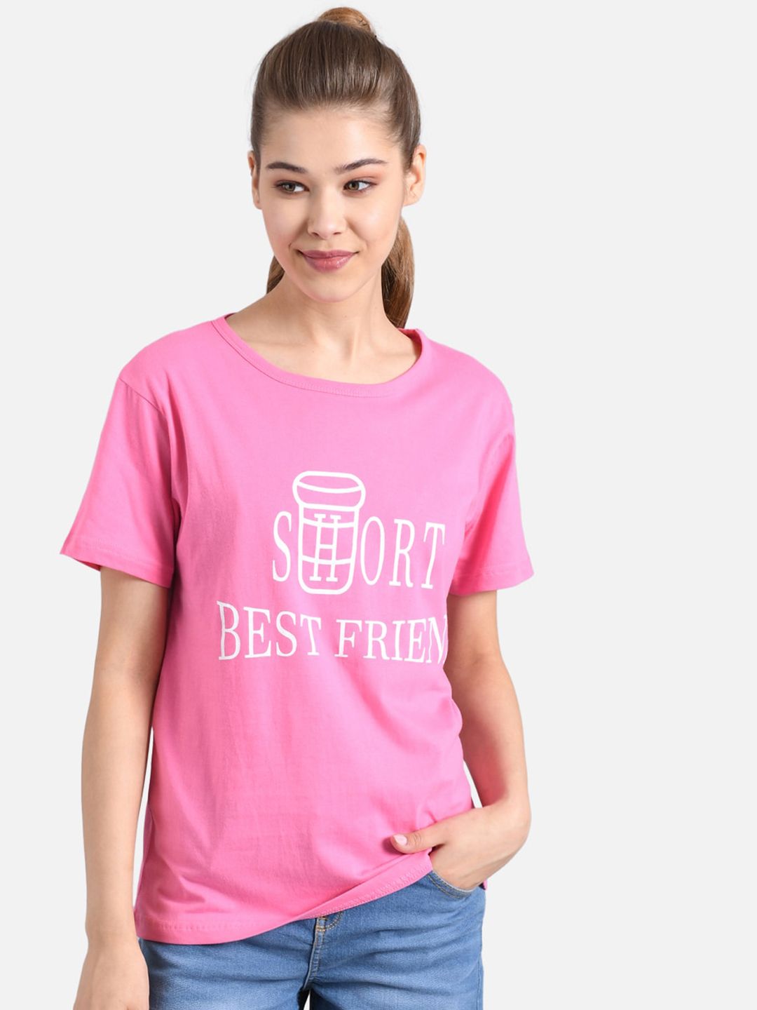 Kotty Women Pink Printed Round Neck T-shirt