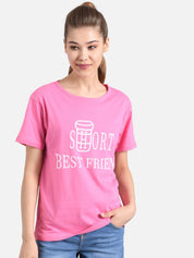 Kotty Women Pink Printed Round Neck T-shirt