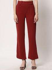 Kotty Women Relaxed Straight Leg Straight Fit High-Rise Easy Wash Pleated Trousers