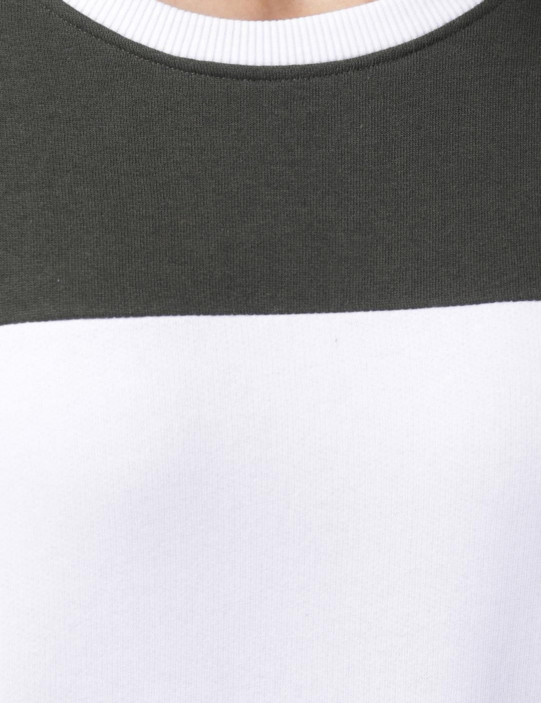 Kotty Women Olive Green & White Colourblocked Sweatshirt