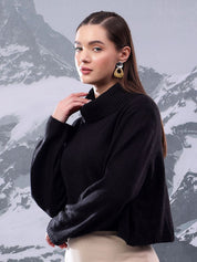 Kotty Women Ribbed High Neck Crop Pullover