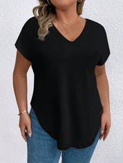 Plus Size Stylish V Neck Balck Women’s Tops