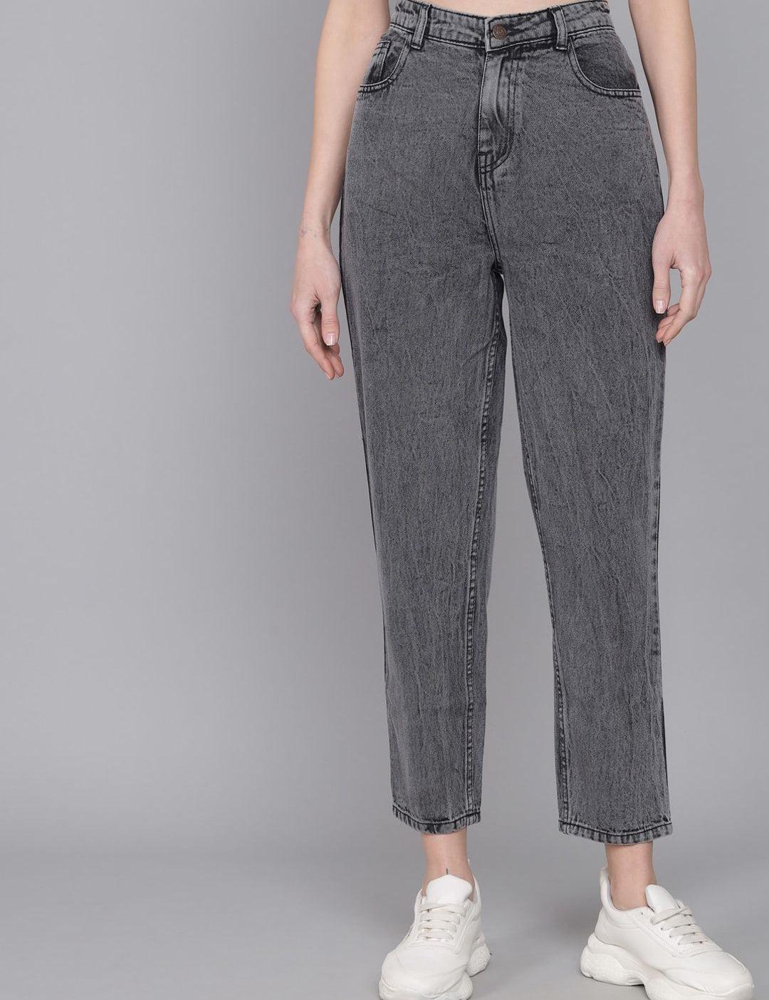 Kotty Women Grey Jean Mom-Fit High-Rise Heavy Fade Pure Cotton Jeans