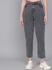 Kotty Women Grey Jean Mom-Fit High-Rise Heavy Fade Pure Cotton Jeans