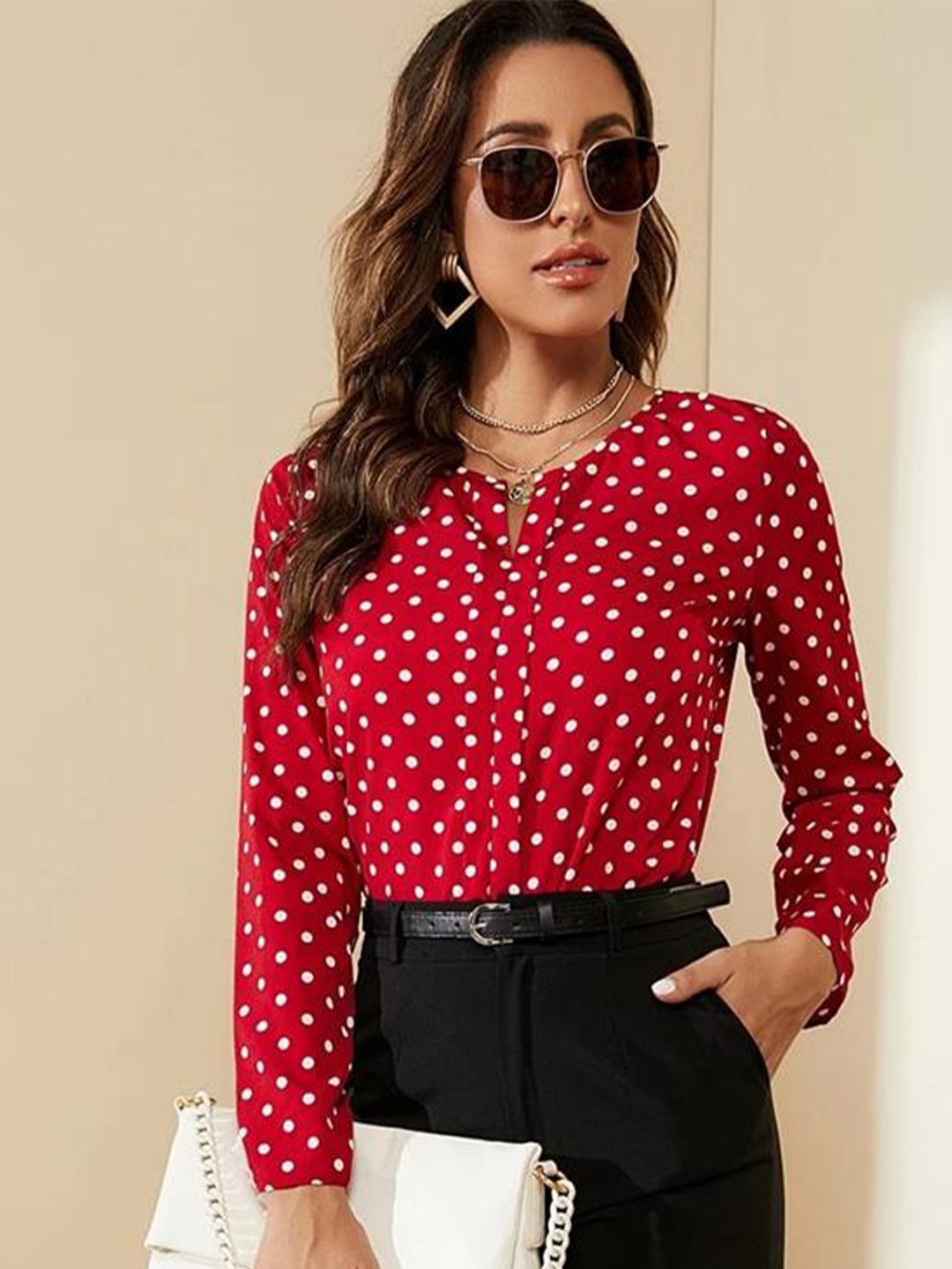 Kotty Red Polka Dot Printed Top