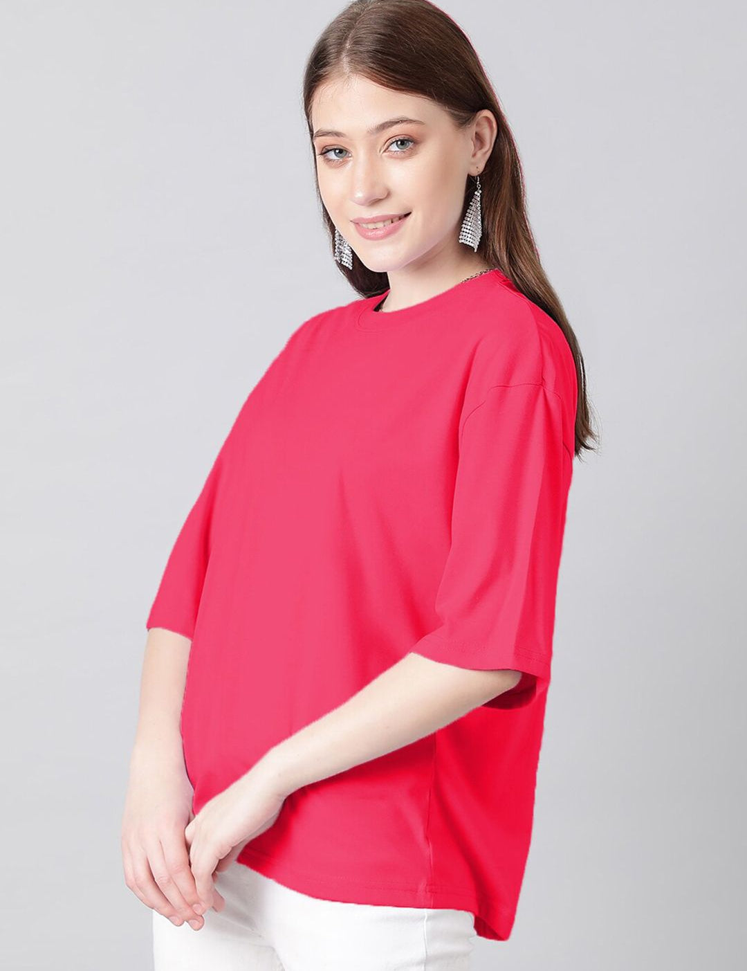 KOTTY Basics Round Neck Drop-Shoulder Sleeves Oversized Fit Cotton T-Shirt