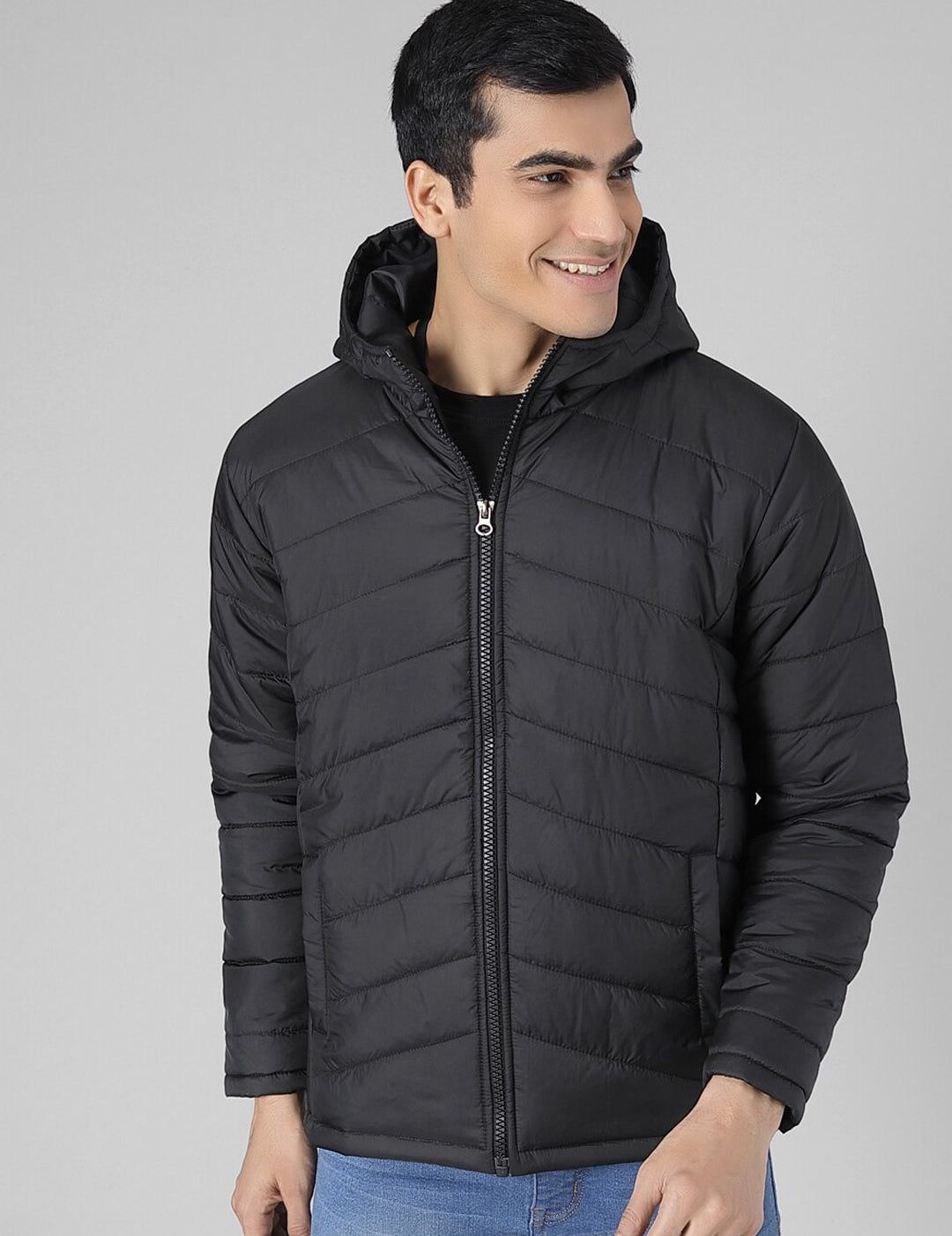 Kotty Men Black Solid Padded Jacket
