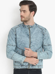Kotty Men Blue Solid Denim Jacket