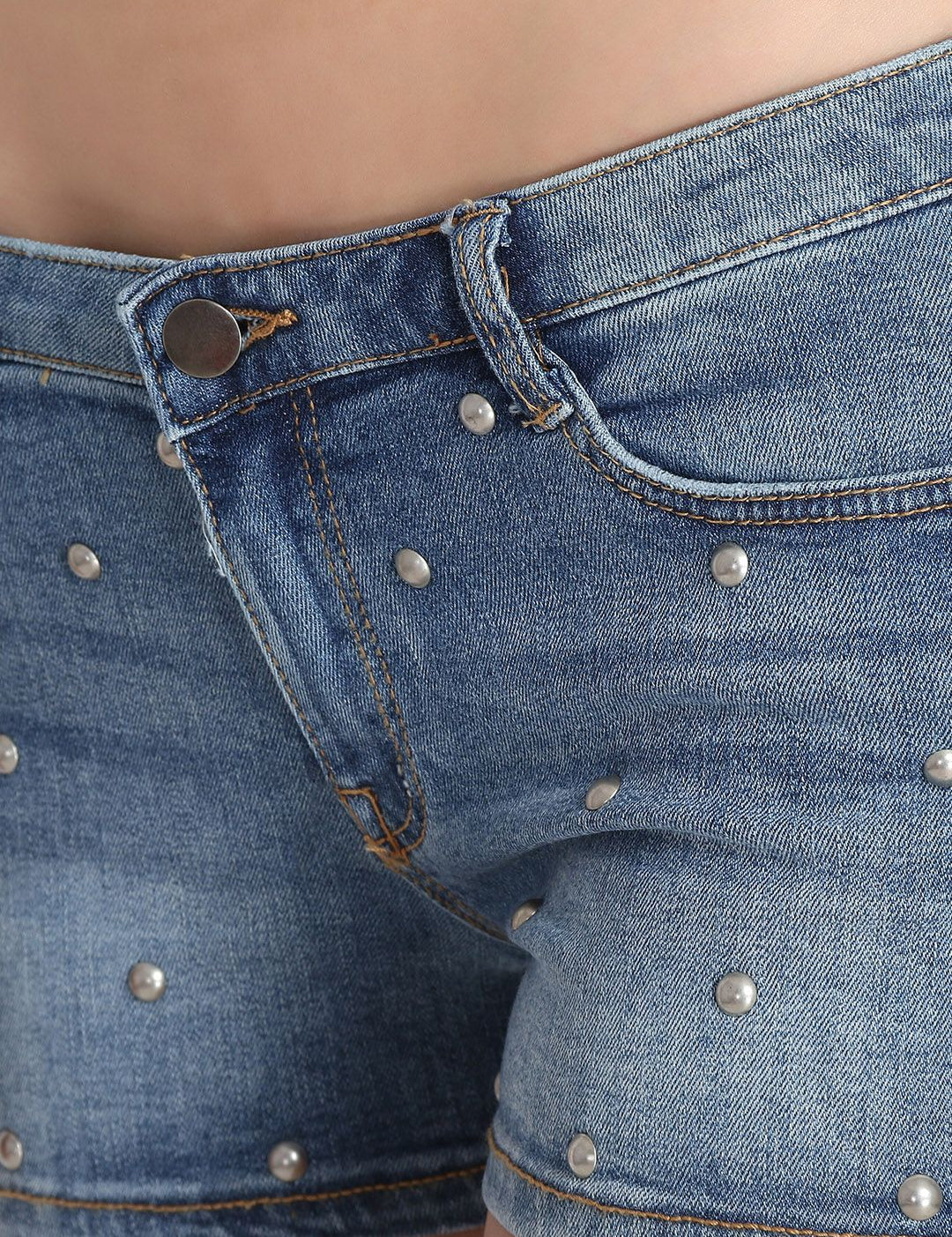 Kotty Women Blue Washed Regular Fit Hot Pants