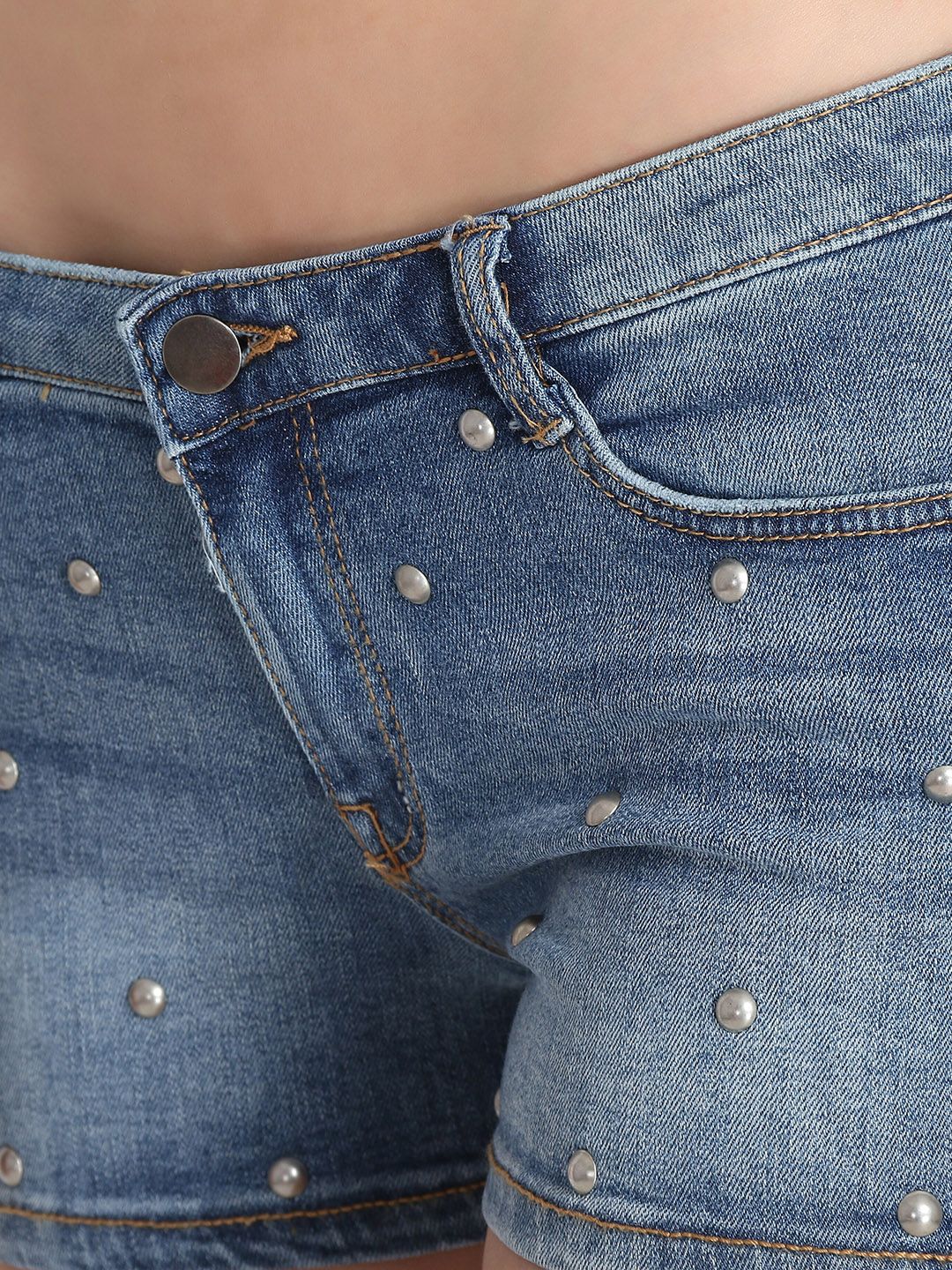 Kotty Women Blue Washed Regular Fit Hot Pants