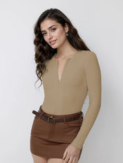 Kotty Women V-Neck Long Sleeves Fitted Top